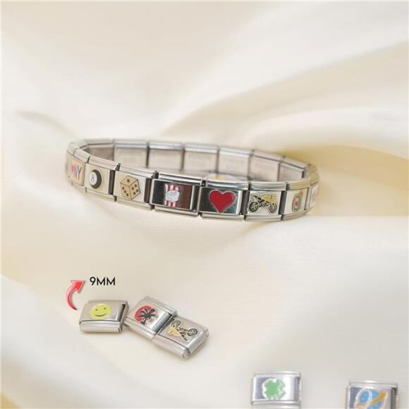 Italian Charm Bracelet Stainless Steel 18 Link Modular Adjustable Jewelry Gift - Picture 4 of 7